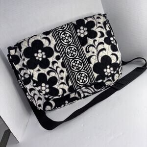 Vera Bradley Night & Day Messenger Computer Bag Black/White/Gray Strap. “read”